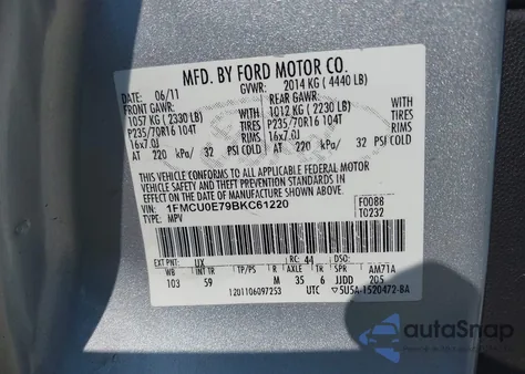 2011 Ford Escape Limited из США, поврежденный, VIN 1FMCU0E79BKC61220